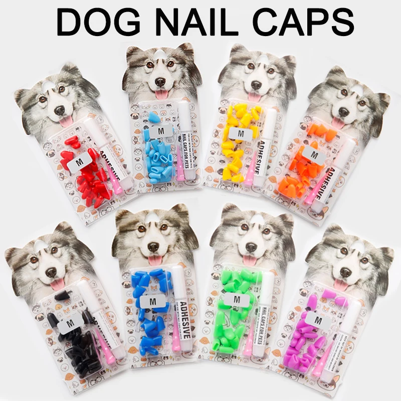 

20Pcs Blister card Soft Silicone Dog Nail Caps Pet Paw Claw Nail Protector Grooming With Free Glue And Applicator 6 Sizes