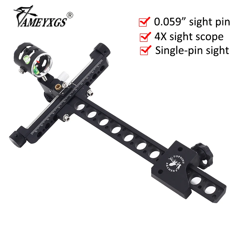 

1set Archery Compound Bow Sight Adjustable 0.059" Optic Fiber Single Pin 4X Sight Scope Lens For Hunting Shooting Accessories