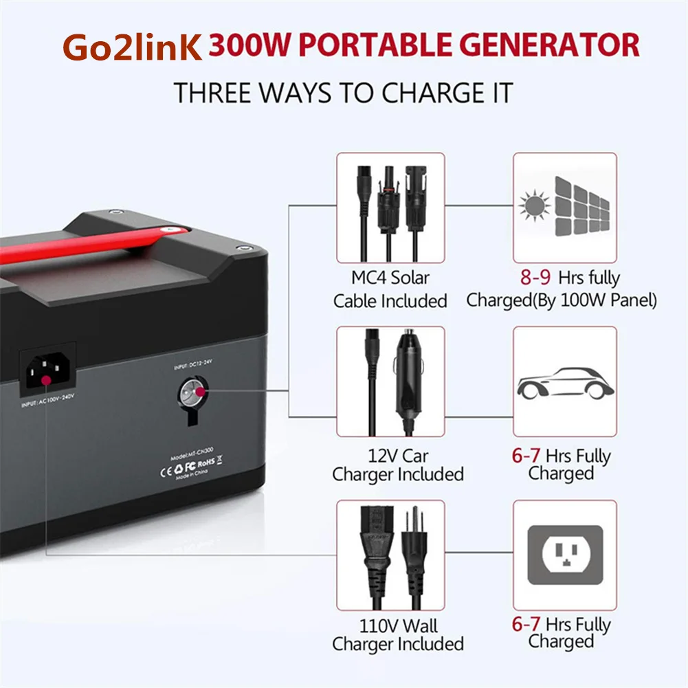 Go2linK 300 Вт 280Wh портативный солнечный генератор Чистая синусоида источник питания USB 3,0 ЖК-дисплей для хранения энергии на открытом воздухе