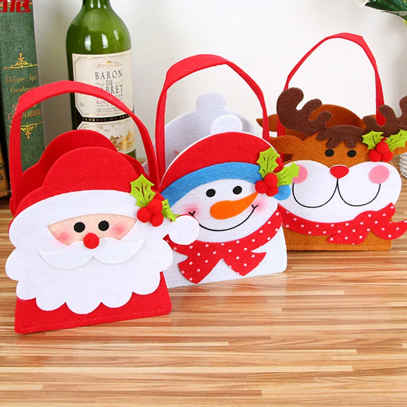 

1pc Mini Handbag For Kids Portable Christmas Gift Bags Handmade Dimensional Christmas Candy Bag Santa Claus Snowman Elk Decor