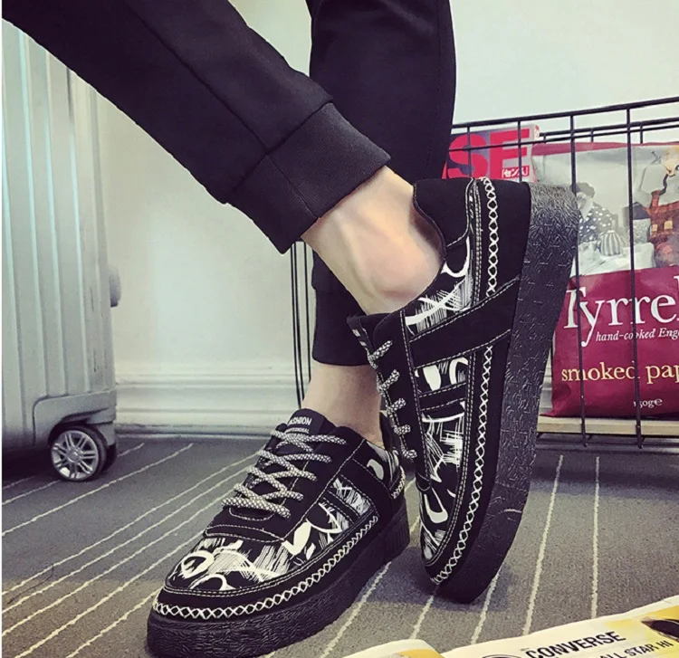 Spring Autumn Man Casual Shoes Canvas Breathable Lace Up Fashion Graffiti Hard-Wearing Korean Walking Flat Shoes Man Sewing (5)