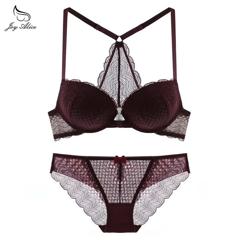

2018 Fresh and elegant front closure bras push up cotton comfortable soft gauze lace underwear women bra set Beauty back