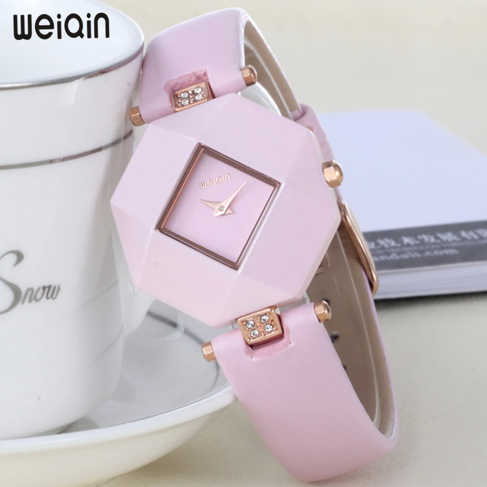 

WEIQIN Luxury Brand Pink Ceramic Quartz Women Watches Luxury Women Watch Gold Leather Wrist Watch Girls Clock relogio feminino