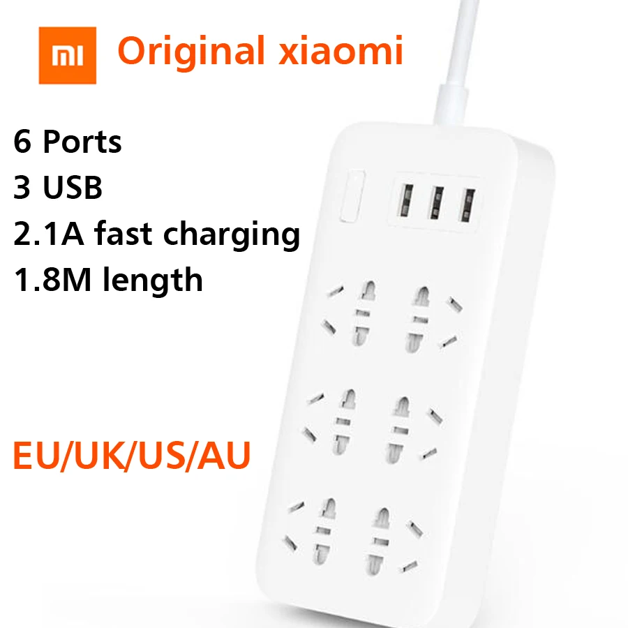 Дешево Оригинальный Xiaomi Plug CXB6 1QM зарядки мощность полосы 2A быстрой зарядки 6 выход с 3 USB выход расширители умный дом