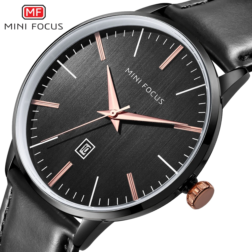 

MINIFOCUS Brand Luxury Men's Watches Analog Quartz Watch Men Waterproof Black Leather Strap Fashion Casual Quartz Wristwatches