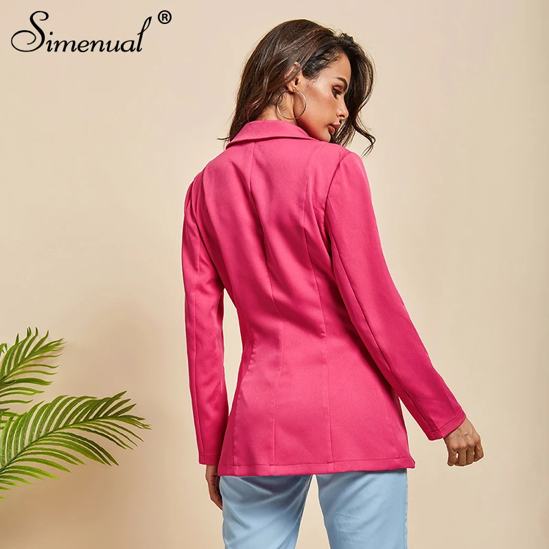 Simenual Fashion Women Pink Blazer Long Sleeve Office Lady Jacket Bandage Slim Solid Casual 2019 Autumn Blazers Deep V Neck New