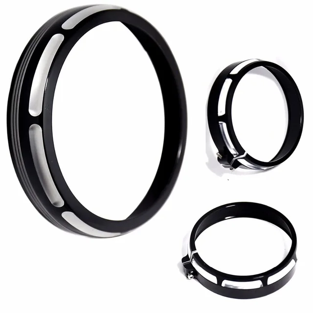 Black Burst Headlamp&Auxiliary Billet Trim Ring For Harley Electra