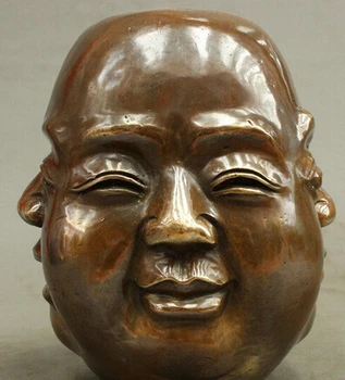 

0 8 Chinese Bronze Buddhism Culture 4 Face Countenance Maitreya Buddha Head Statue