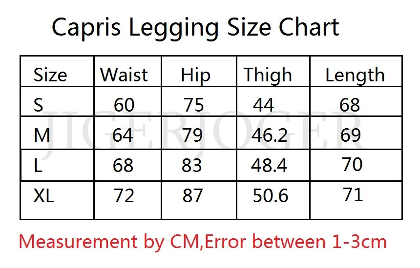 Capris Legging Size Chart