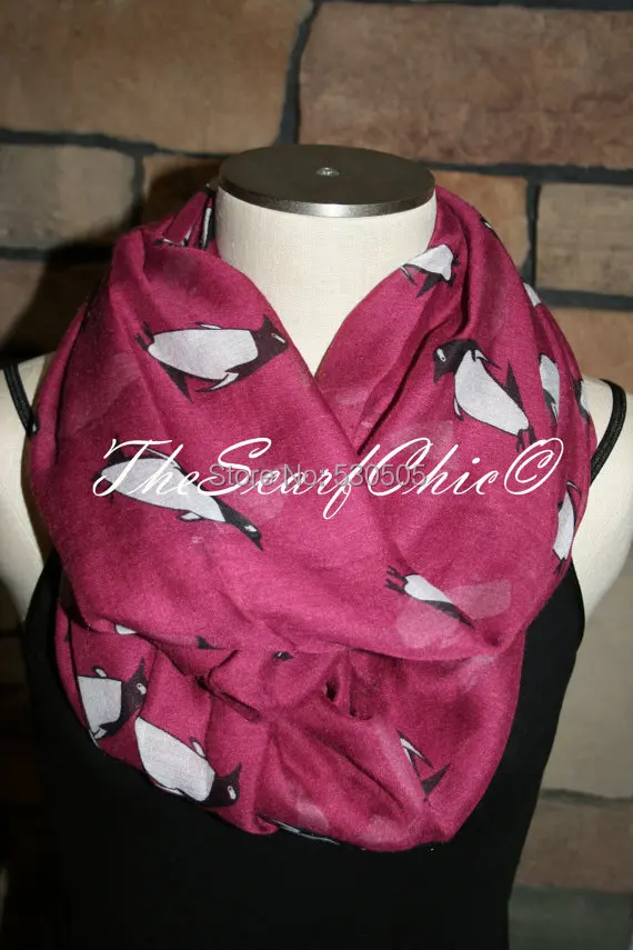 Penguin Infinity Scarf-Arctic Maroon Circle Loop Scarf Chunky scarf |