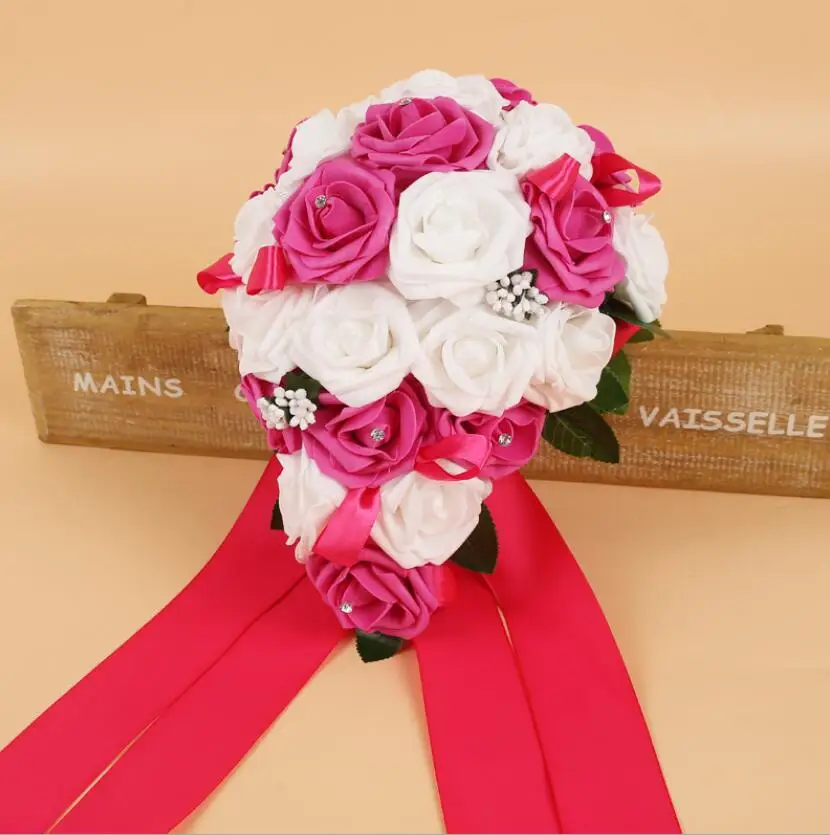Искусственный цветок из пенополиэтилена, свадебные букеты с кристаллами для невесты, свадебные букеты в форме капли воды, бирюзовый Королевский синий цвет, 131 - Цвет: Rose Red