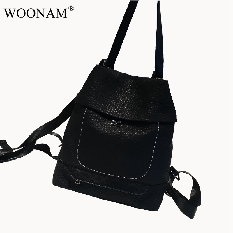 WOONAM рюкзак из натуральной овчины Новая модная черная сумка на плечо WB506