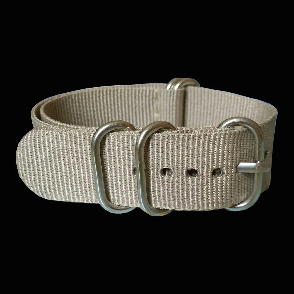 

Solid Khaki Color Wholesale 24 mm Beige Army Sports Zulu fabric Nylon watchband Watch Strap 5 Rings Bands Buckle belt 24mm Man