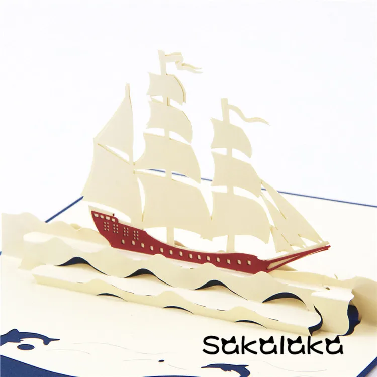 Креативный 3D ручной работы парусный корабль на заказ деловая поздравительная открытка бумага-cut резные Открытка на день рождения карта подарок