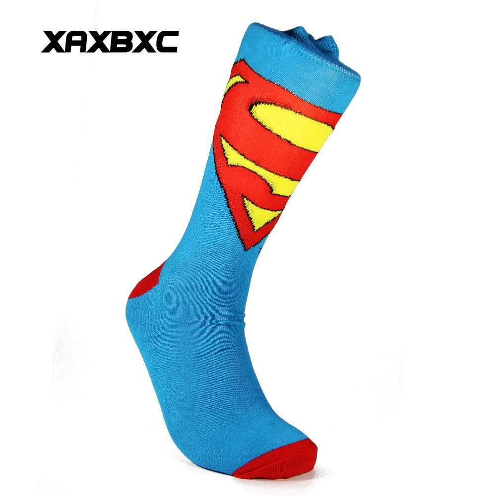 

XAXBXC 2018 NEW Men's Cotton Sock Comics Cartoon The Avengers Hulk Superman Flash Knitted Midi Calf Casual Men Socks 3pairs/lot