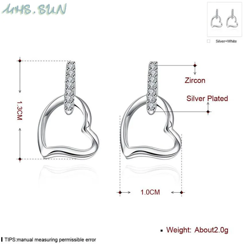 4,$1.99,   European Style Heart Zircon Earrings Crystal Stud Earrings Women Fashion Earrings Jewelry For Valentine's Day Gift (3)