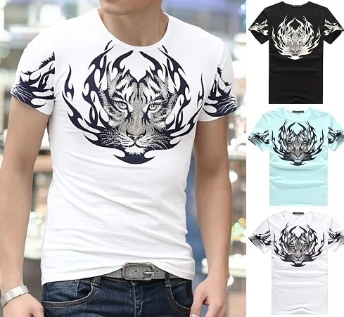 Zogaa 2019 Men's T-shirt top Fashion Short-sleeved Simple Creative Design Business Lion Printing Round Neck Cool and Lightweight