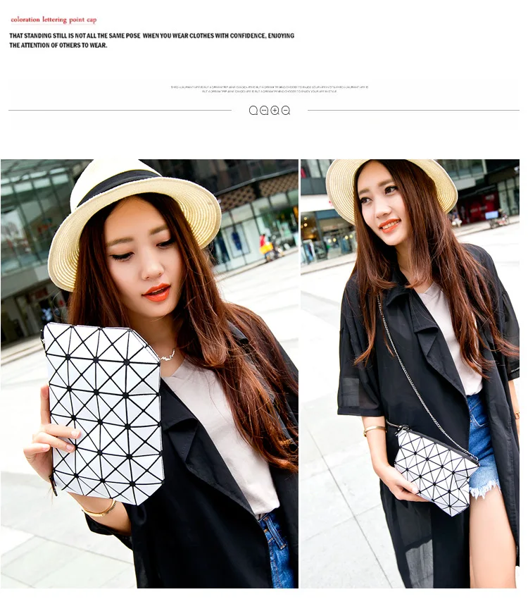 ZYJ Girls Laser Geometry Quilted Plaid Chains Shoulder Make Up Bags Cosmetic Deformable Clutch Lattice Mosaic Sequins Mirror Bag (4)