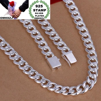 

OMHXZJ Wholesale European Fashion Hot Jewelry Man Male Party Wedding Gift Wide Thick Silver 925 Stamp Chain Necklace NA188