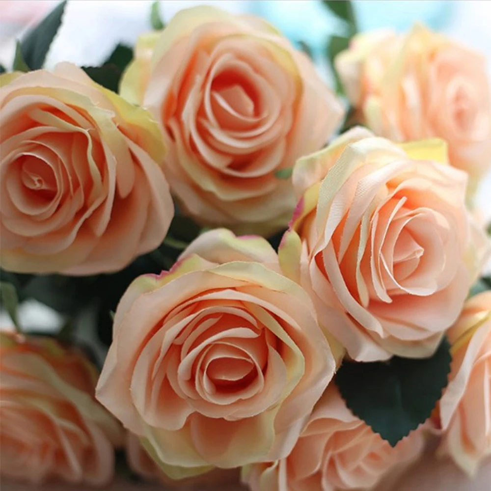 10 голов розы Искусственные цветы Искусственный Пион из шелка Букет для свадебной вечеринки Цветы Розы Цветочный букет Настольный Декор ромашки