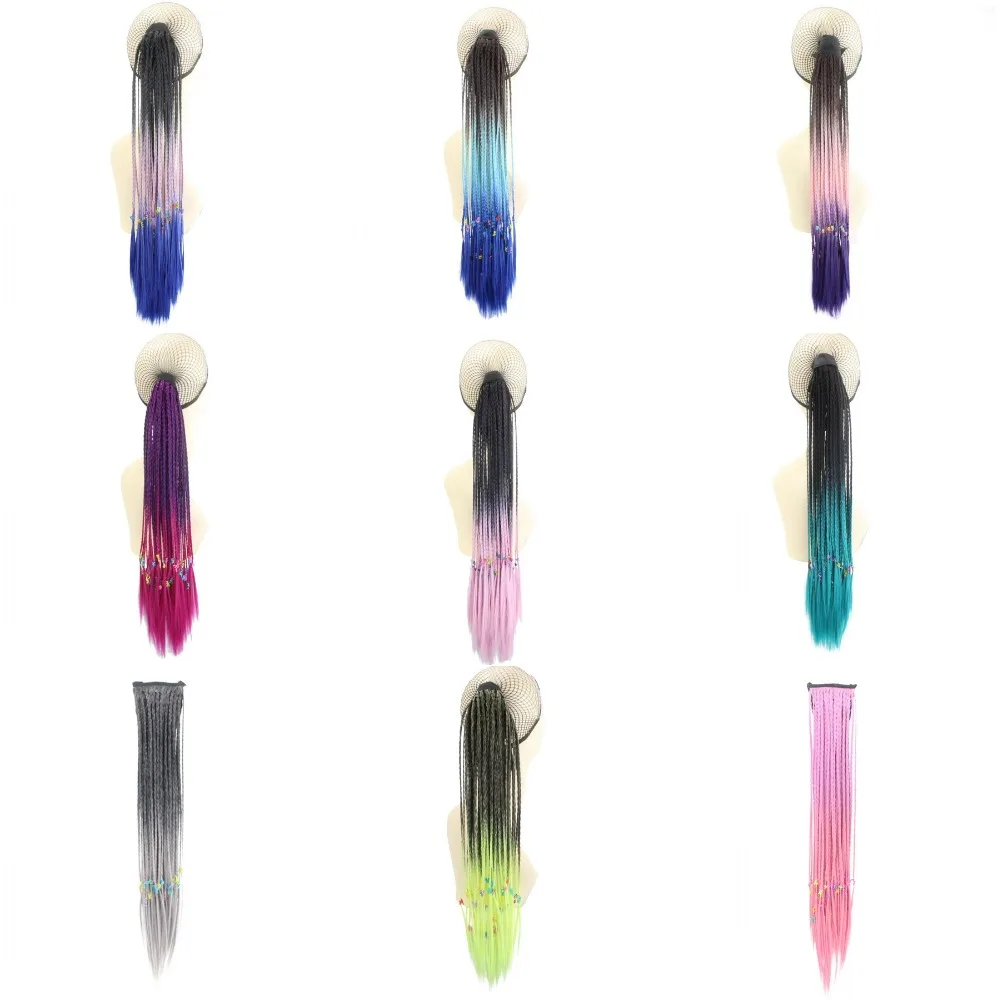 JOY&BEAUTY Multicolor Braids Hair Pieces 29 Color 24 inch Pink Blue Green Synthetic Hair Clip In Ponytail Hairpieces