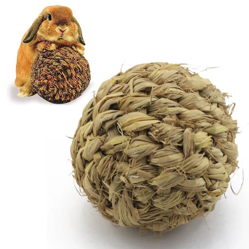 10cm Pets Chew Toy Natural Grass Ball with Bell for Rabbit Hamster Guinea Pig
