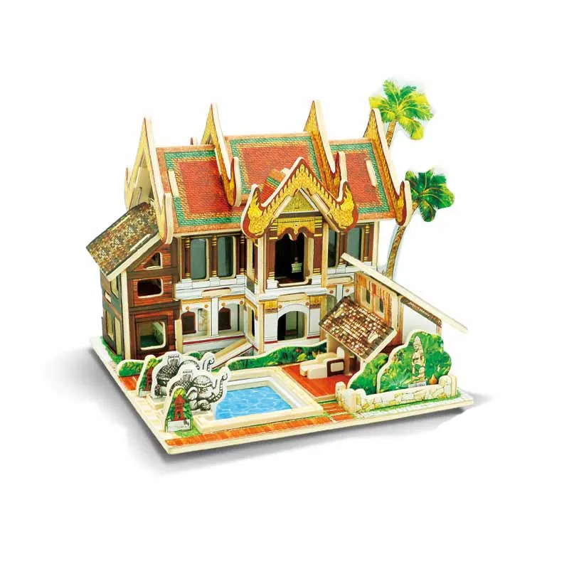 Дети Игрушечные лошадки головоломки 3D Puzzle строительство дома деревянный Игрушечные лошадки шале деревянная игрушка Паззлы Детские Монтессори Игрушечные лошадки Brinquedos - Цвет: Синий