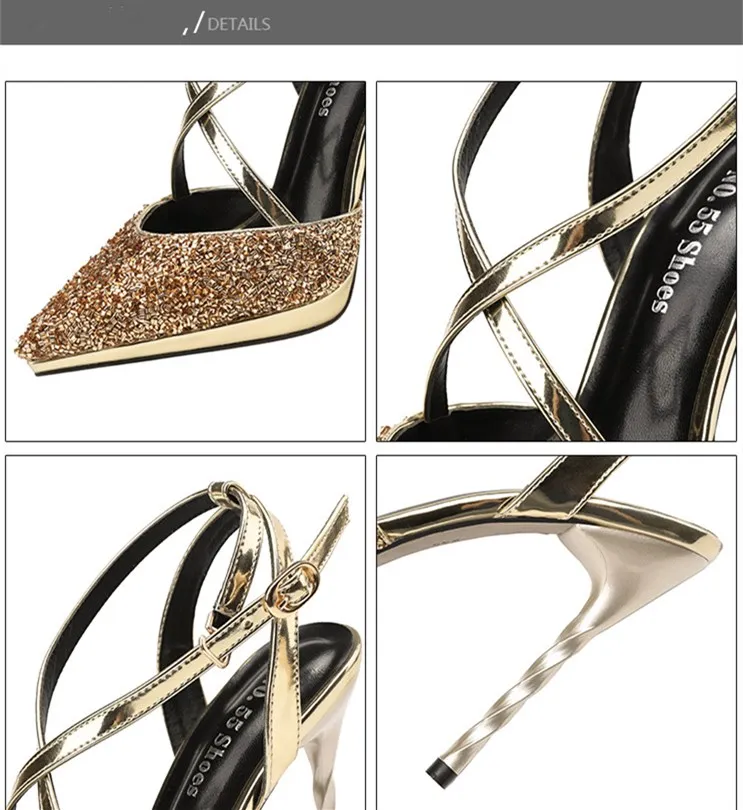 2018 High Heel Cross-Tied 34-39 Size Shoes For Women Platform Sequin  Cross-tie Shallow Summer Shoes Sandals M8F16 (2)