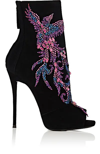 

2016 Autumn Newest Colorful Crystal high Heel Boots Sexy Open Toe Black Suede Ankle Boots Luxury Rhinestones Short Boots