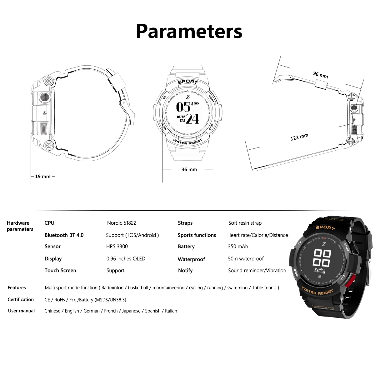 Diggro DI09 Смарт часы Открытый gps спортивный трекер IP68 Водонепроницаемый пульсометр пульт дистанционного управления камера Шагомер SmartWatch для IOS Android