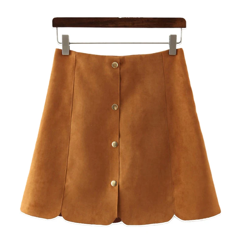 Suede Women Skirts Fashion Solid Short Woman Retro Design High Waist Bodycon Khaki/Red/Black Saia Femininas Mini | Женская одежда