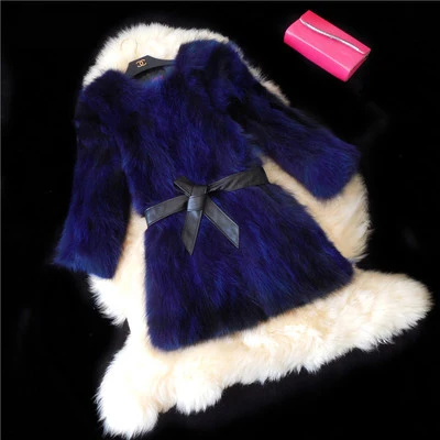 Натуральный мех енота длинное пальто для женщин длинные енота зимняя куртка с отделкой из меха с густым мехом пальто OEM/ в розницу/оптом F61 - Цвет: sapphire blue