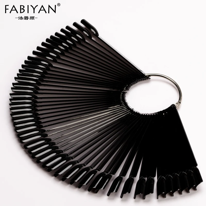 

50Pcs Nail Art False Display Tips Black Fan Shaped Board Stick Practice Training Round Hoop Wheel UV Gel Polish Manicure Tools