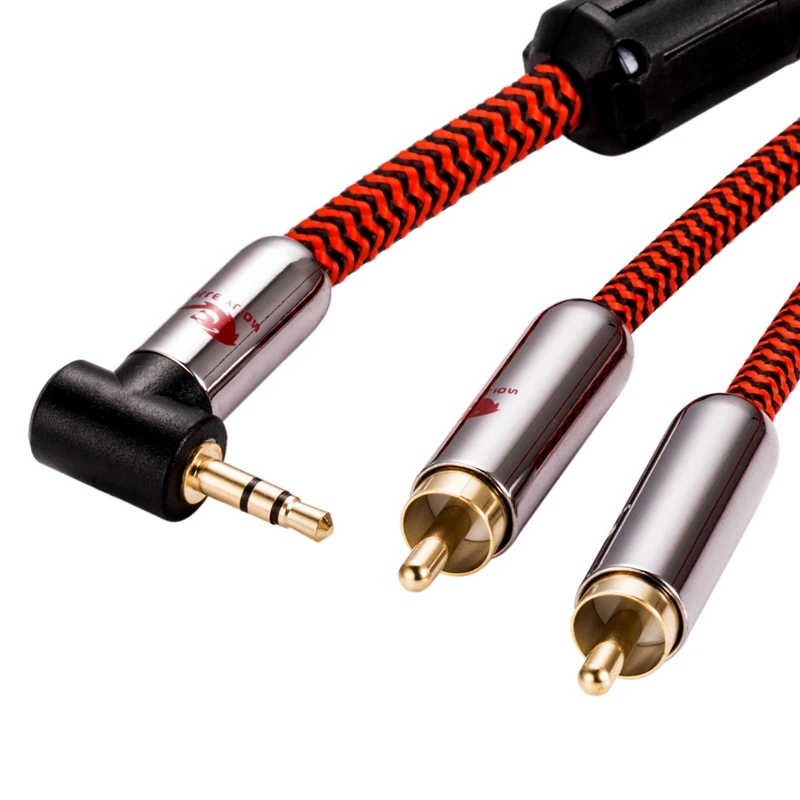Kabel Audio Hifi 90 stopni złącze Mini Jack 3.5 do podwójnego RCA do słuchawek samochodowych głośnik komórkowy kabel ekranujący 1M 3M 5M 8M 10M 12M