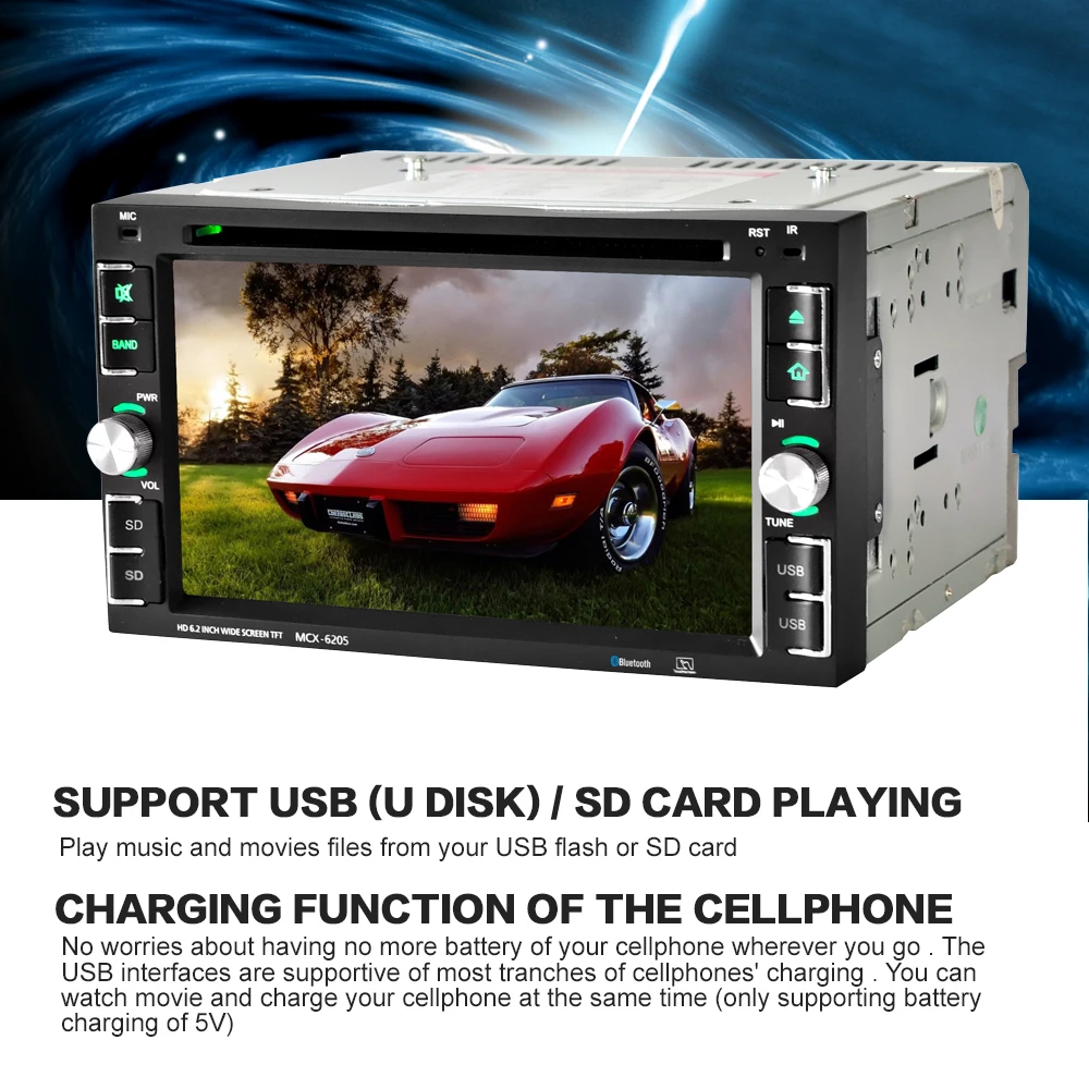Top car stereo Car MP5 Player 6.2 inch HD Touch Screen AM FM Radio Bluetooth USB Mirror Link function Auto Multimedia Player 6
