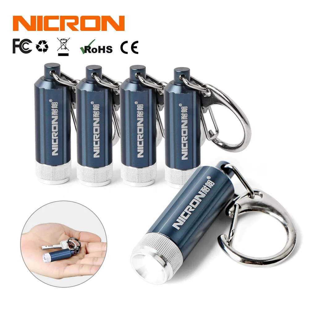 NICRON 0,25 W Горячая Supoer мини фонарик выпуклая зеркало светодиодный микро брелок мигающая лампа фонарь фонарик с карабином G10A - Испускаемый цвет: Blue-5Pcs