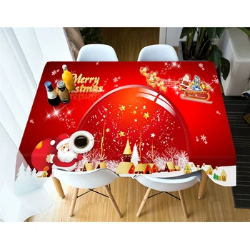 

3d Red Christmas Tablecloth Santa Claus Sled Dog Washable Cotton Cloth Thicken Rectangular and Round Wedding Manteles