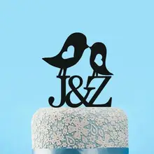 Пользовательские блеск морской свадебный торт Топпер любовь птицы персонализированные невесты и жениха инициалы имя