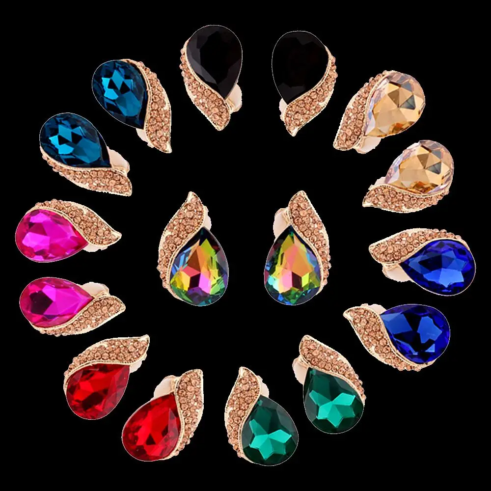 

Top Quality Clip on Earrings for Women Elegant Rhinestone Crystal Gold Color No Pierced Earrings Gorgeous Bride Wedding Ear Clip