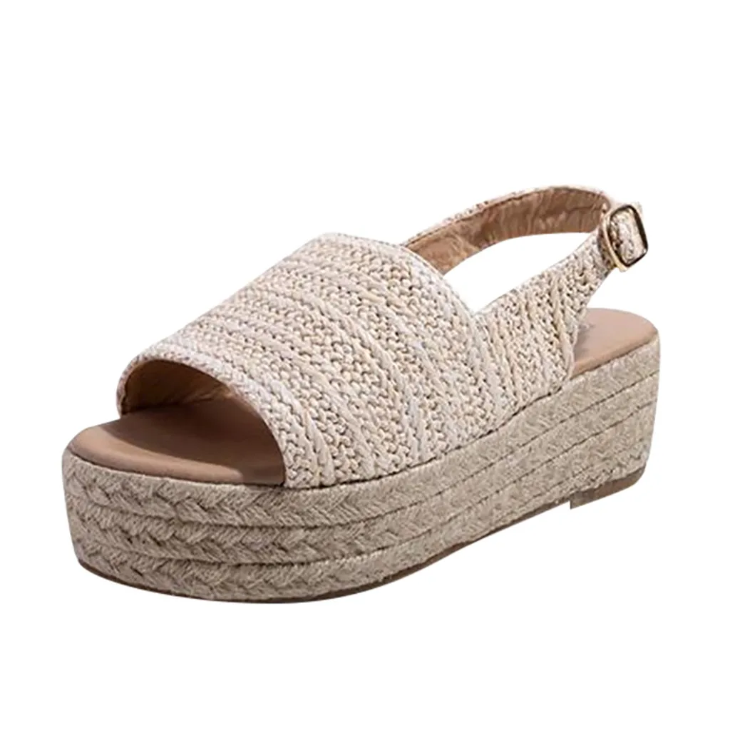

SAGACE Women Fashion Straw Shoe Open Toe Thick Bottom Roman Slippers Beach Sandal Platform British Wind Flat Heel travel May 22