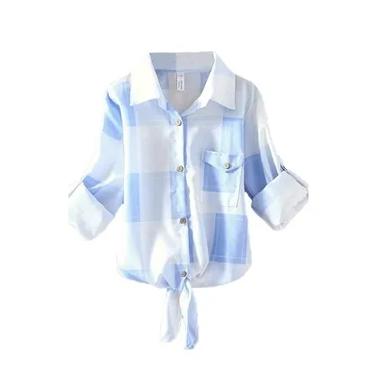 

B2059 2019 spring autumn new women Youth pop fashion city Long-sleeved lapel plaid casual student shirt cheap wholesale