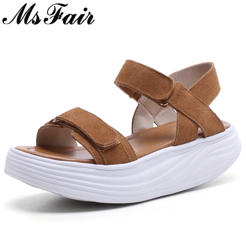

MsFair Round Toe Flat with Women Sandals Fashion Buckle Platform Med Heel Ladies Sandals 2018 Summer Open Toe Women's Sandals