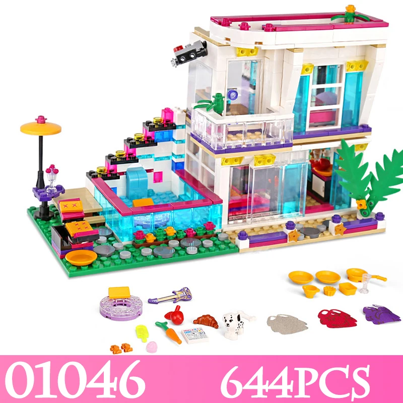 

Girl Series Villa's POP Star House Designer 01046 644Pcs Model Building Blocks Compatible LegoED 41135 Bricks Toys For Children
