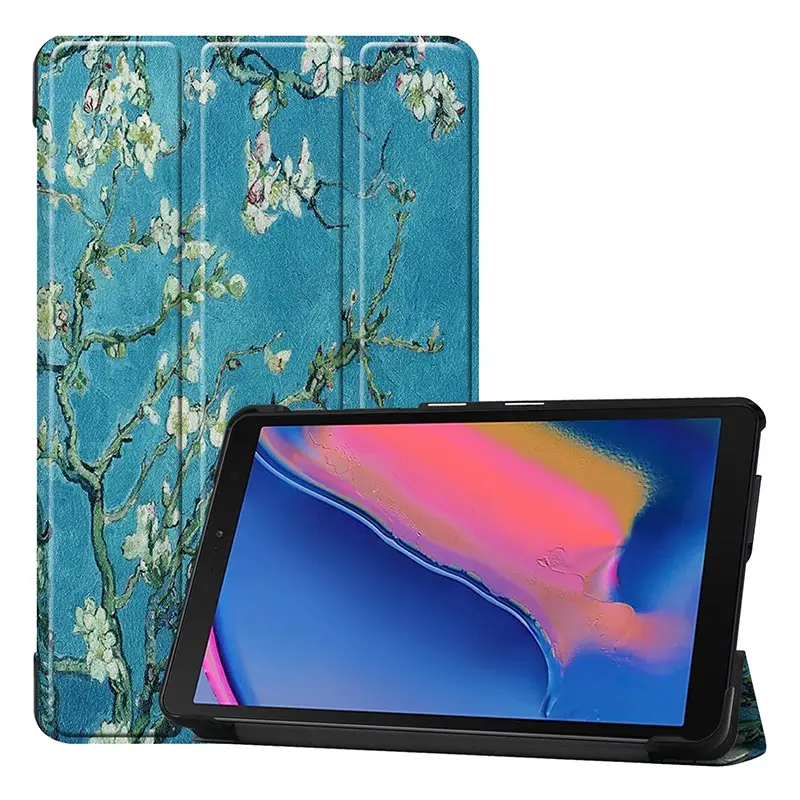 Чехол для samsung Galaxy Tab A, 8,0 дюймов, S, ультра тонкий кожаный чехол с магнитной подставкой для Galaxy Tab, SM-P200, SM-P205, Funda - Цвет: Apricot flower