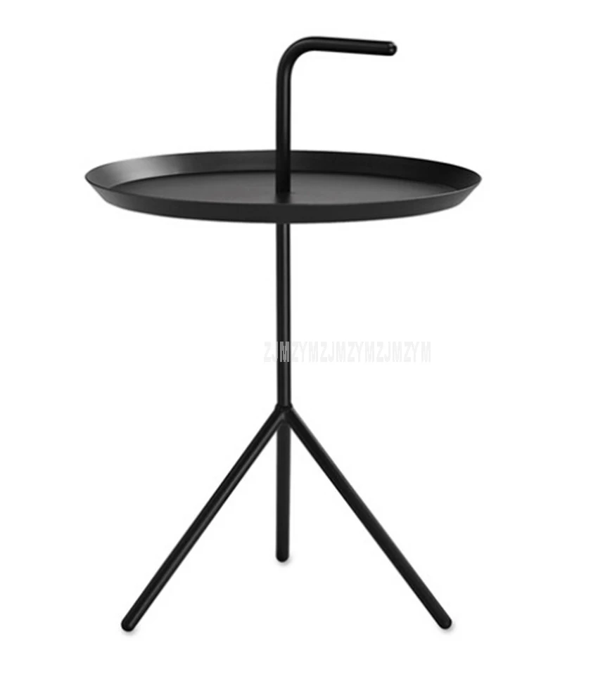 Креативный Мини Круглый Чайный журнальный столик в скандинавском стиле, металлический современный минималистичный домашний Железный столик для спальни, маленькая прикроватная тумбочка с ручкой - Цвет: S-Black