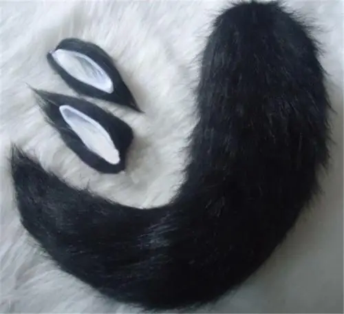 

Gugure! Kokkurisann Inugami Anime Black Cat fox Plush Tail Ears set Cosplay Prop Halloween