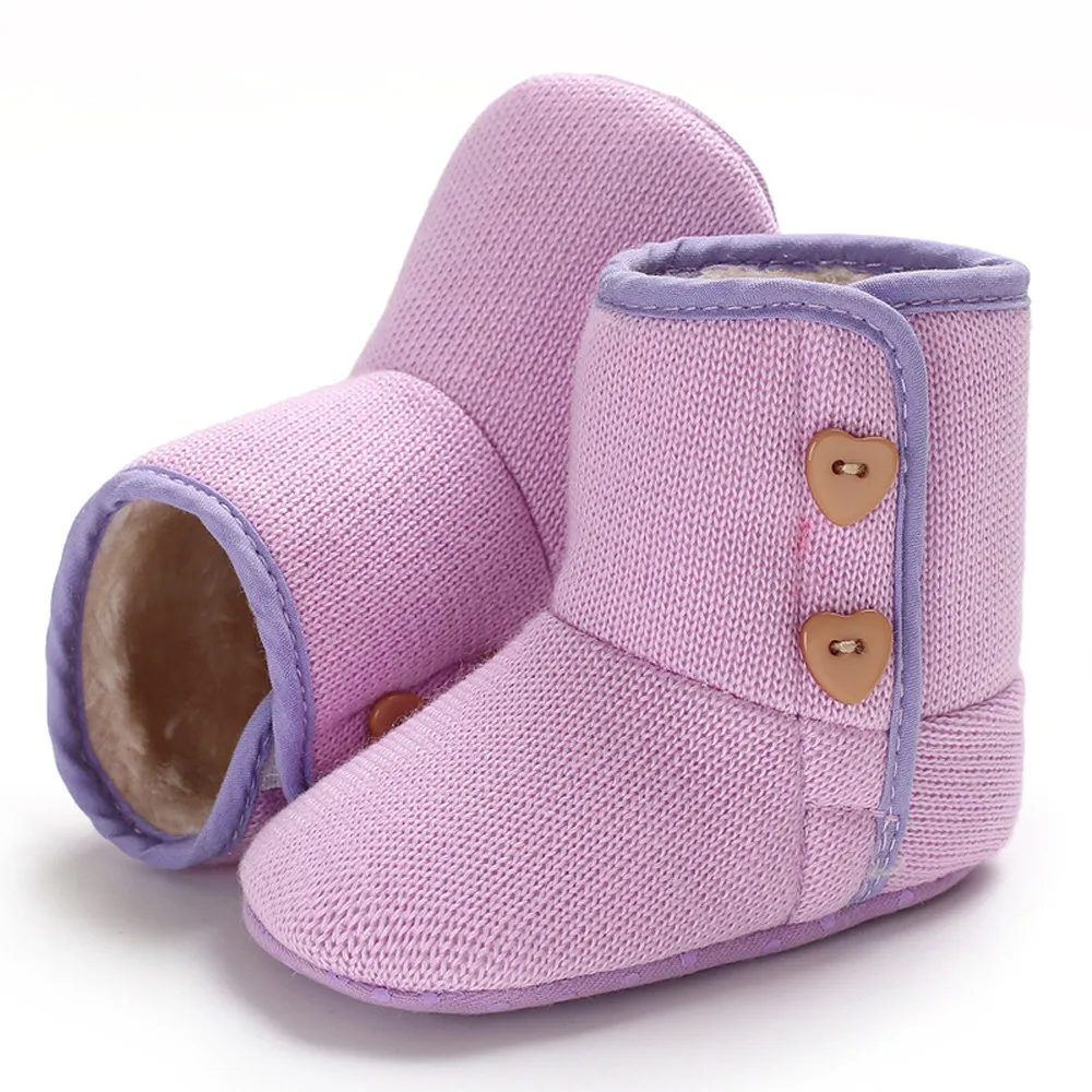 Милые зимние ботинки для малышей; теплые однотонные кашемировые ботинки для девочек; сезон осень-зима; теплые ботинки на пуговицах; обувь для малышей - Цвет: Purple