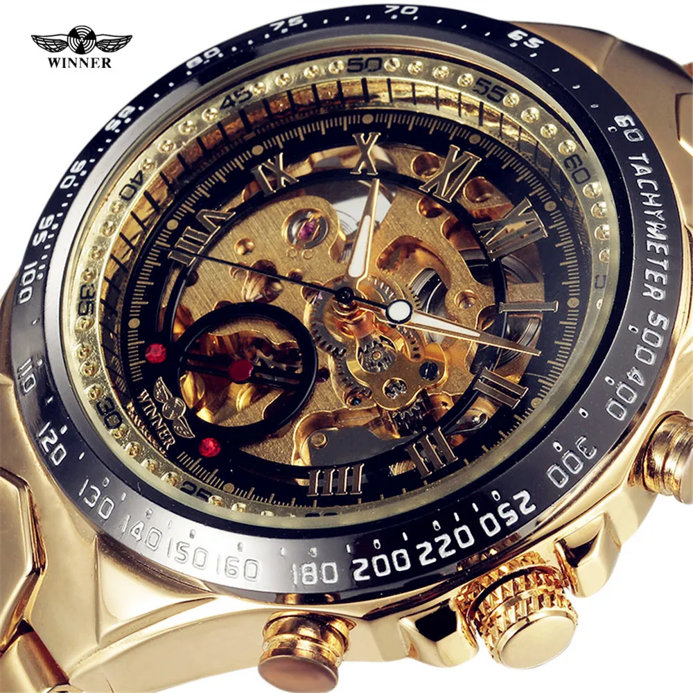 Winner New Number Sport Design Bezel Golden Watch Mens Watches Top