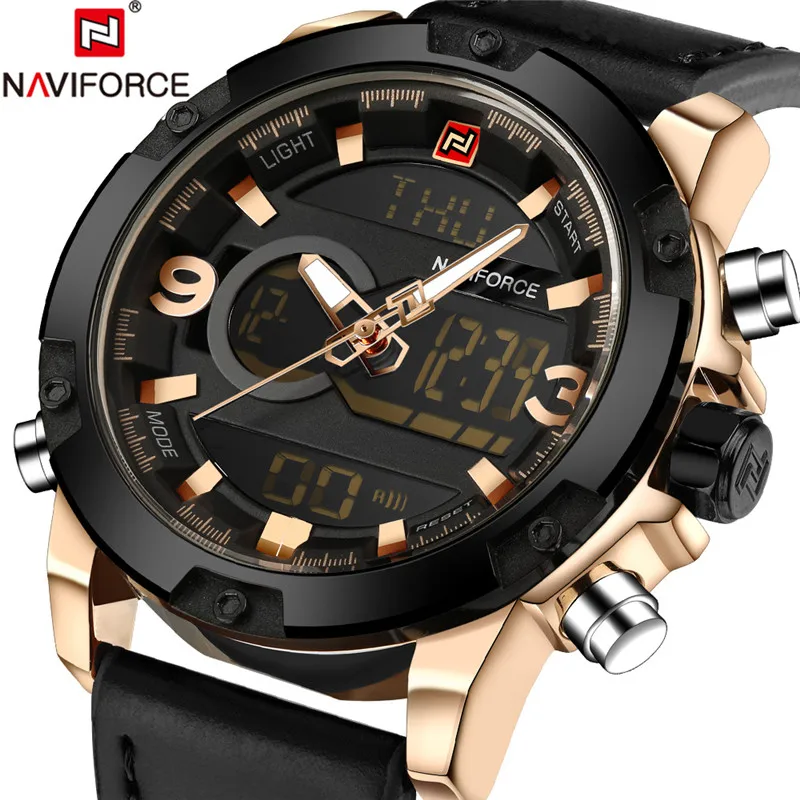 2018 Mens Gold Watches Men Watch Digital Sport Top Brand Luxury MilitaryLeather Male Clock Quartz Wristwatch Uurwerken Mannen