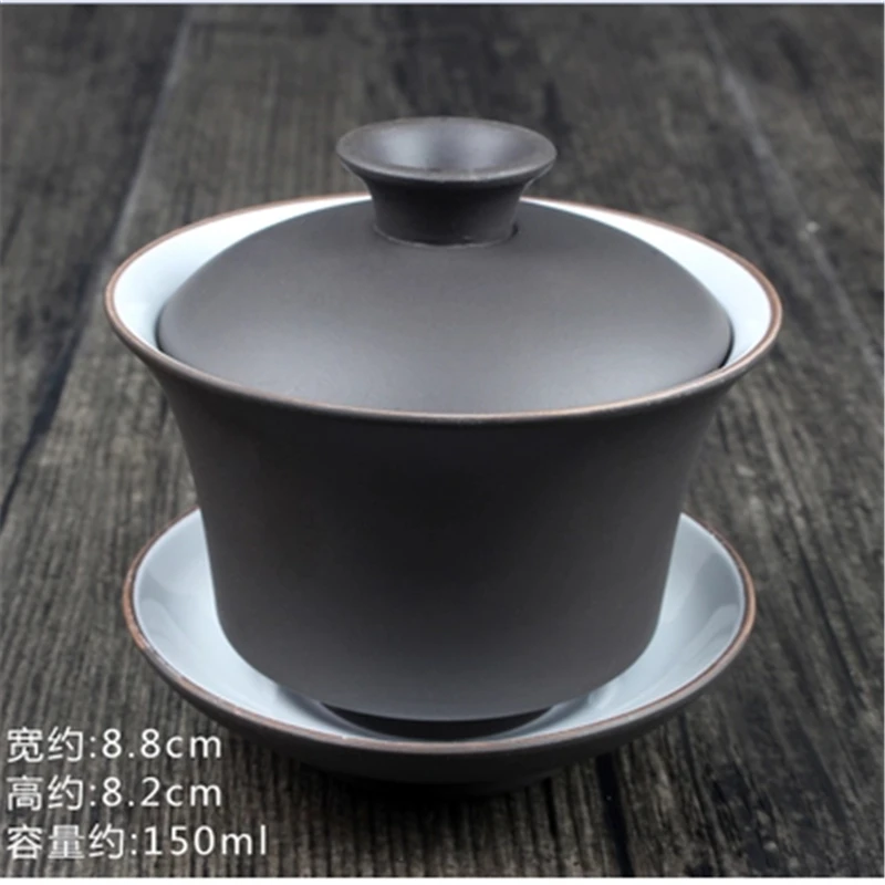 1pc zisha tea cup with lid saucer 150ml tea gaiwan purple clay handmade